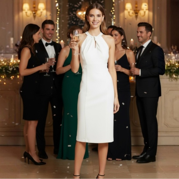 julia jordan Dresses & Skirts - Julia Jordan White/Ivory Twist Front Halter Neck Sleeveless Sheath Dress
Size 2